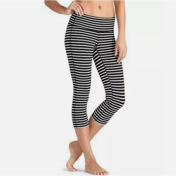 Athleta Pants - Athleta Chaturanga Navy & White Striped Cropped Leggings SZ - M